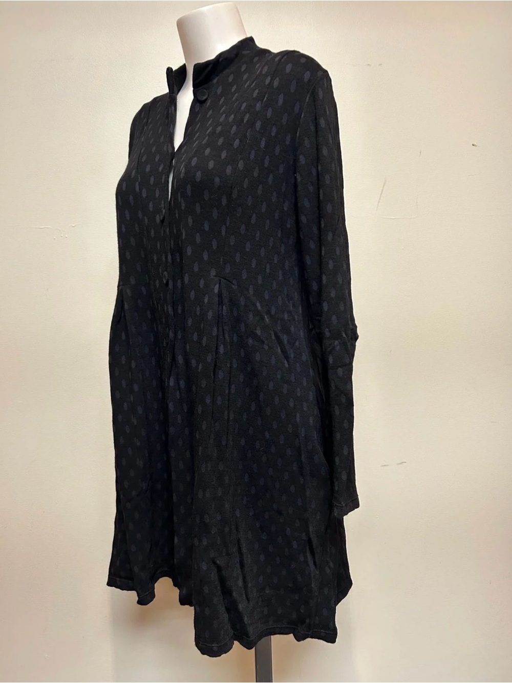Valia Navy & Polka Dot Textured Long-Sleeve Tunic Sweater // NWT